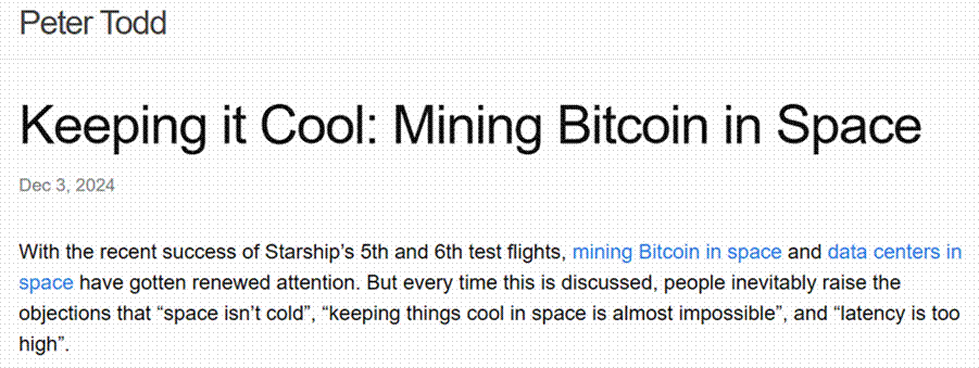 Title: Peter Todd's article "Keeping it Cool: Mining Bitcoin in Space" - Description: Peter Todd's article "Keeping it Cool: Mining Bitcoin in Space"