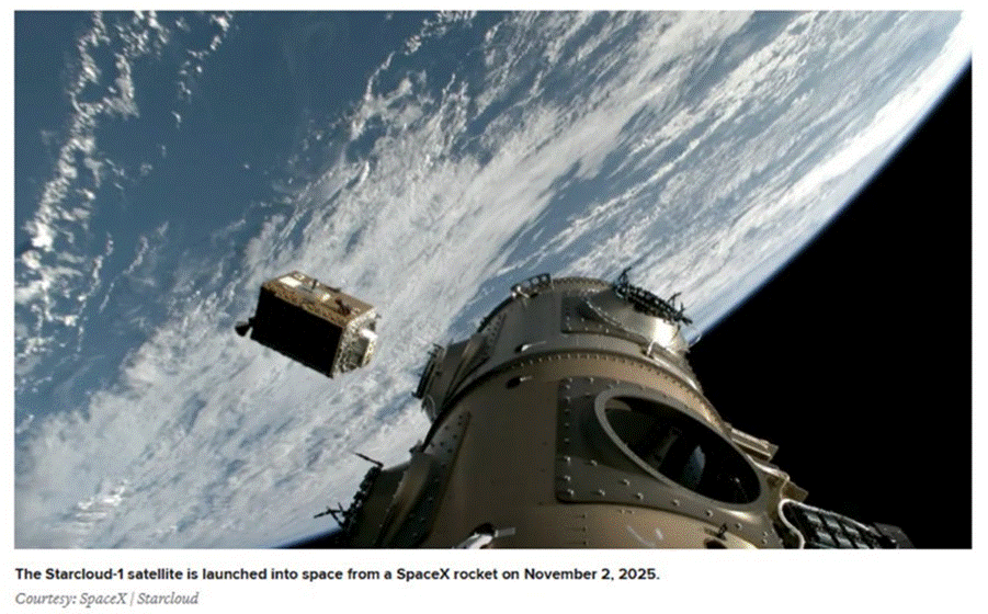 Title: Starcloud-1 satellite launched from a SpaceX rocket - Description: Starcloud-1 satellite launched from a SpaceX rocket